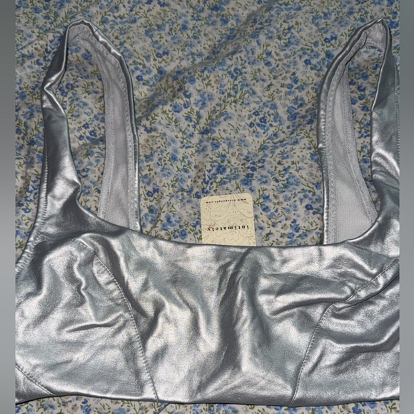 Free People Shimmering Silver Crop Top - Picture 1 of 4